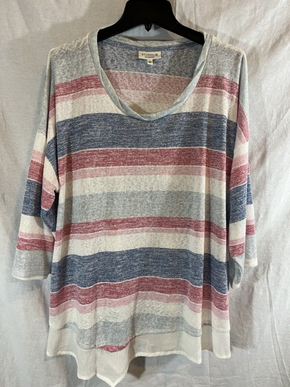 Studio B Women’s 3X Pink & Blue Striped Blouse